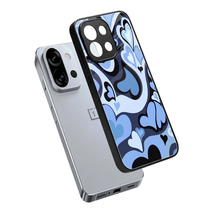 Y2K Blue Meltdown Hearts sleek oneplus 13s cover with tempered glass back and TPU edges