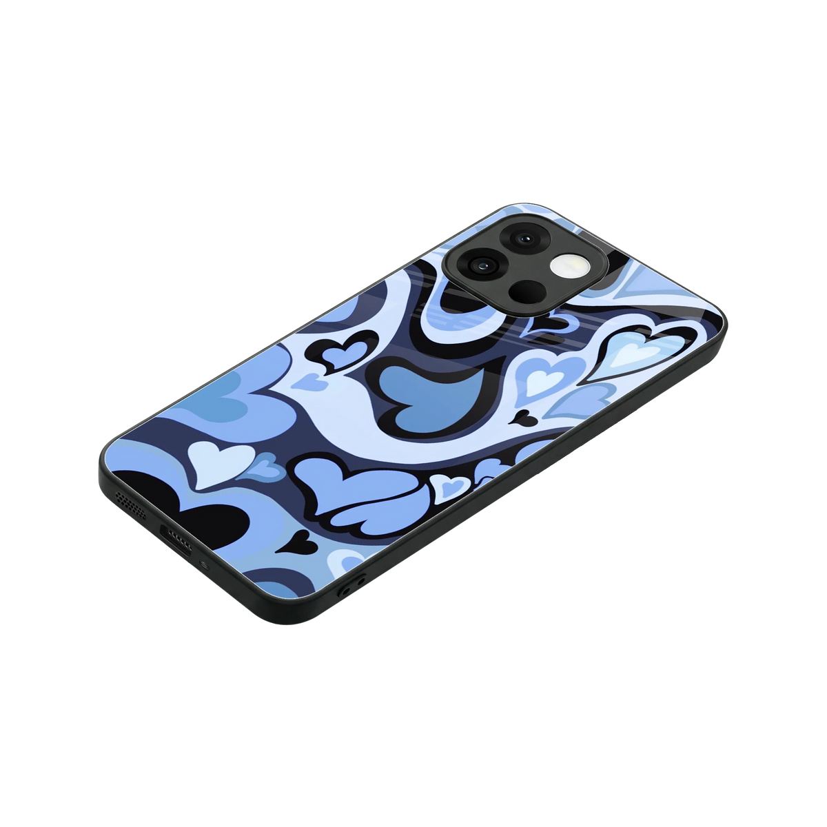 Y2K Blue Meltdown Hearts stylish phone case for oneplus 13s | glossy glass and slim fit