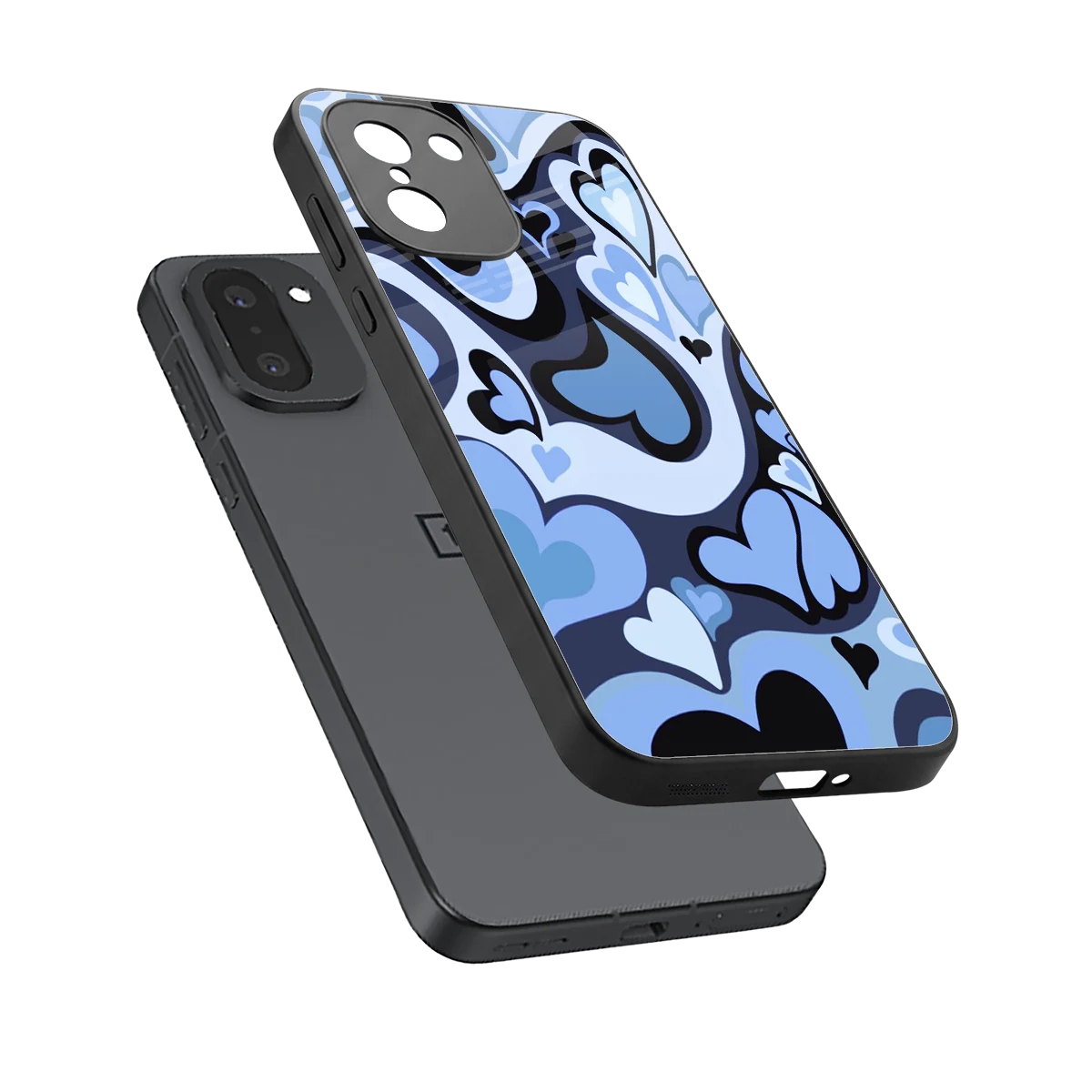 Y2K Blue Meltdown Hearts sleek oneplus 15r cover with tempered glass back and TPU edges