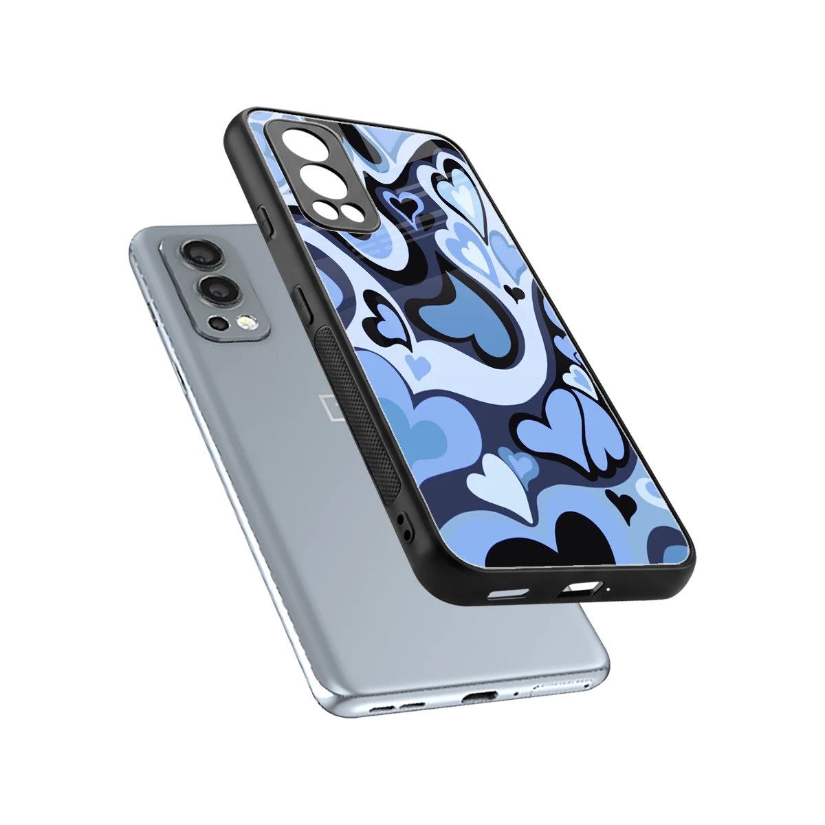 Y2K Blue Meltdown Hearts sleek oneplus nord 2 cover with tempered glass back and TPU edges