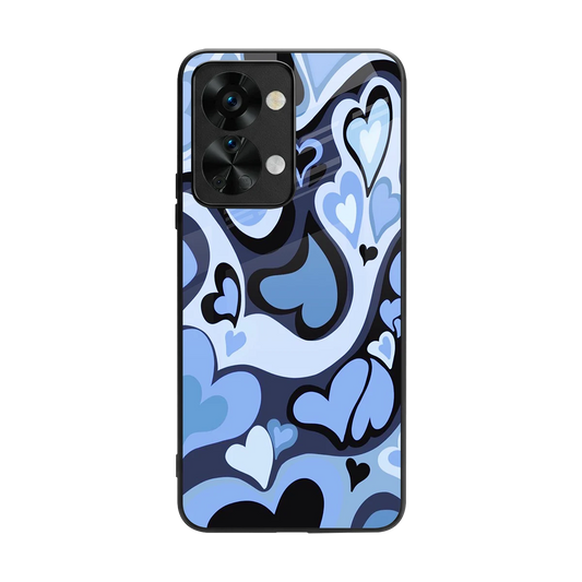Y2K Blue Meltdown Hearts back phone cover | glass case for oneplus nord 2t