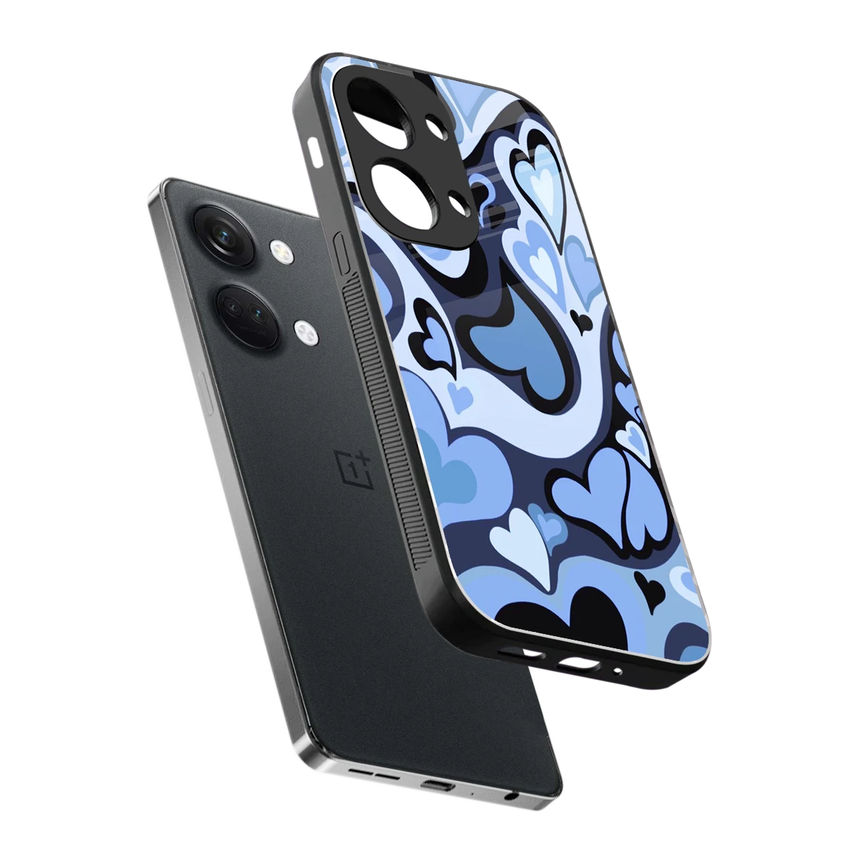 Y2K Blue Meltdown Hearts sleek oneplus nord 3 cover with tempered glass back and TPU edges