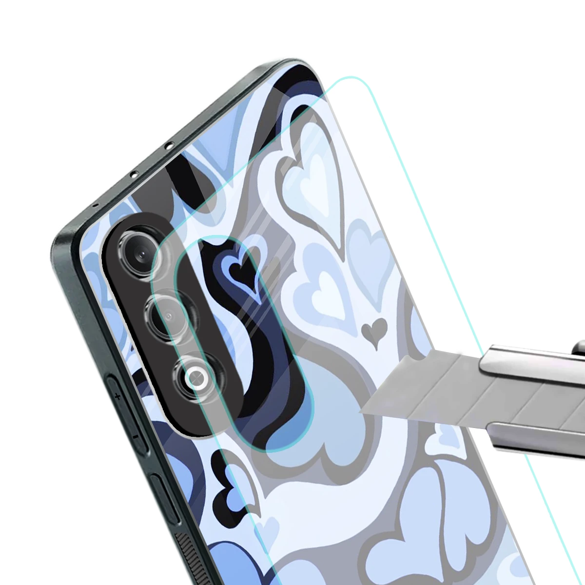 Y2K Blue Meltdown Hearts stylish phone case for oneplus nord ce 4 | glossy glass and slim fit