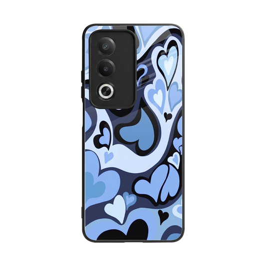 Y2K Blue Meltdown Hearts back phone cover | glass case for oppo a3 pro