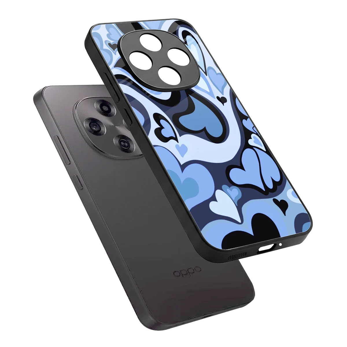 Y2K Blue Meltdown Hearts sleek oppo f31 pro 5g cover with tempered glass back and TPU edges