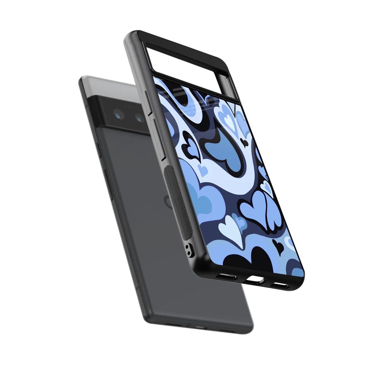 Y2K Blue Meltdown Hearts sleek google pixel 6 pro cover with tempered glass back and TPU edges