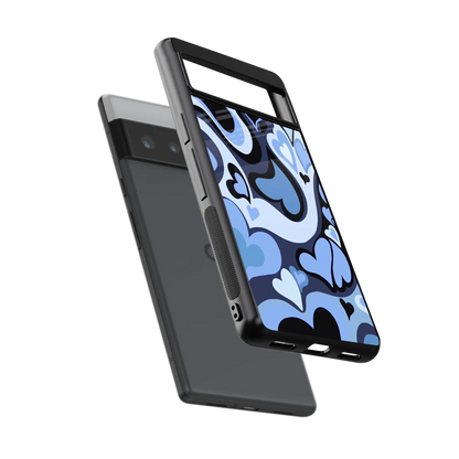 Y2K Blue Meltdown Hearts sleek google pixel 6 pro cover with tempered glass back and TPU edges