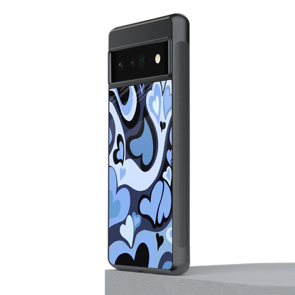 Y2K Blue Meltdown Hearts stylish phone case for google pixel 6 pro | glossy glass and slim fit