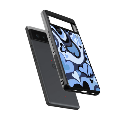 Y2K Blue Meltdown Hearts sleek google pixel 6 cover with tempered glass back and TPU edges