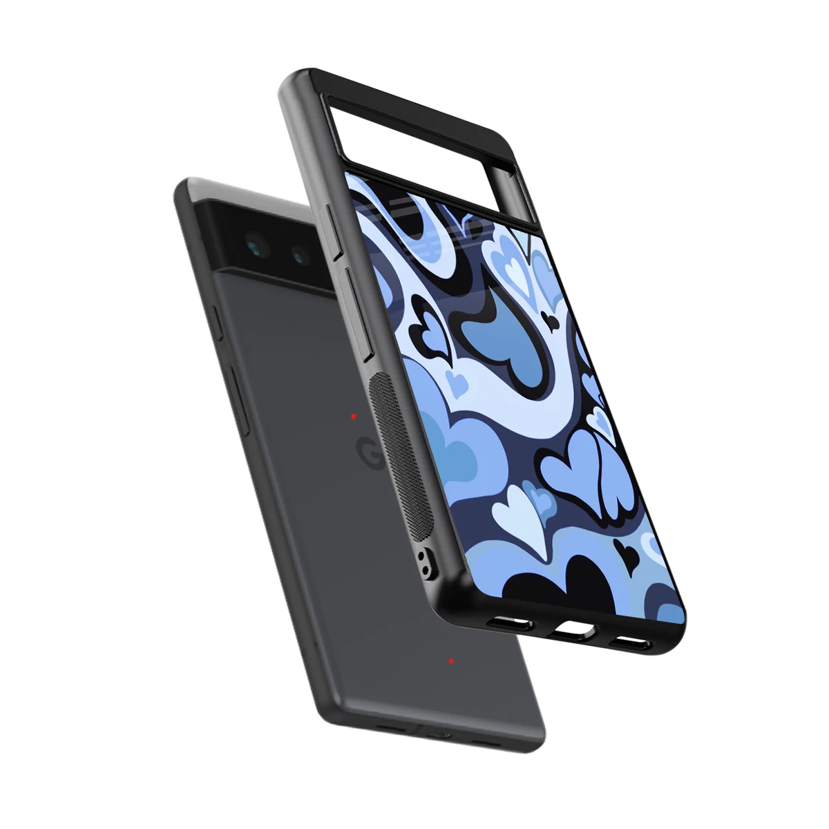 Y2K Blue Meltdown Hearts sleek google pixel 6a cover with tempered glass back and TPU edges