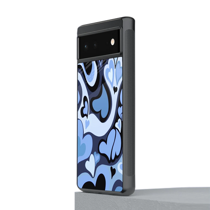 Y2K Blue Meltdown Hearts stylish phone case for google pixel 6 | glossy glass and slim fit