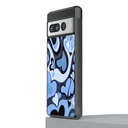 Y2K Blue Meltdown Hearts stylish phone case for google pixel 7 pro | glossy glass and slim fit