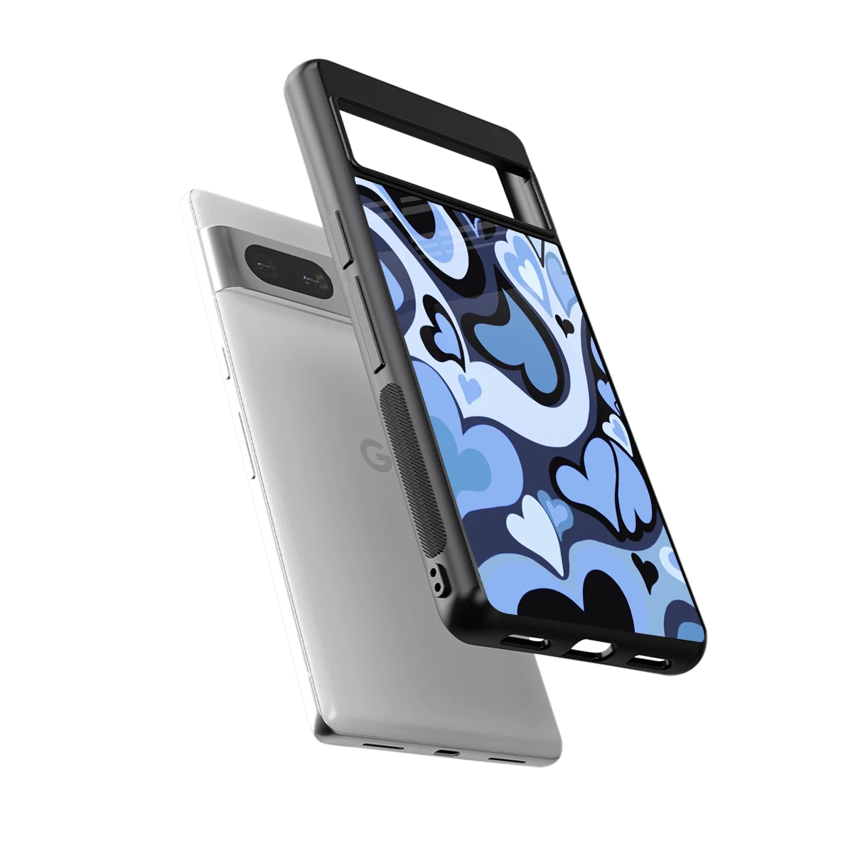 Y2K Blue Meltdown Hearts sleek google pixel 7 cover with tempered glass back and TPU edges