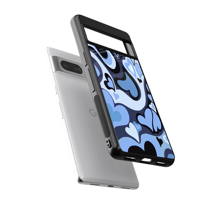 Y2K Blue Meltdown Hearts sleek google pixel 7 cover with tempered glass back and TPU edges