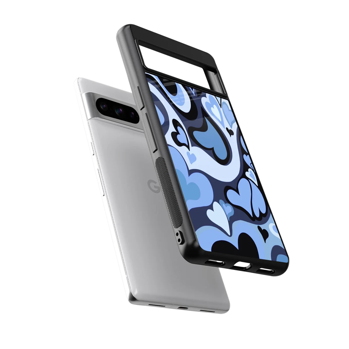 Y2K Blue Meltdown Hearts sleek google pixel 8 pro cover with tempered glass back and TPU edges