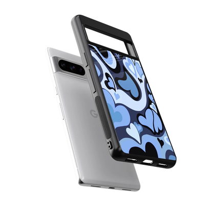 Y2K Blue Meltdown Hearts sleek google pixel 8 pro cover with tempered glass back and TPU edges