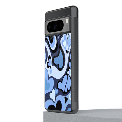 Y2K Blue Meltdown Hearts stylish phone case for google pixel 8 pro | glossy glass and slim fit