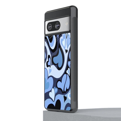 Y2K Blue Meltdown Hearts stylish phone case for google pixel 8 | glossy glass and slim fit