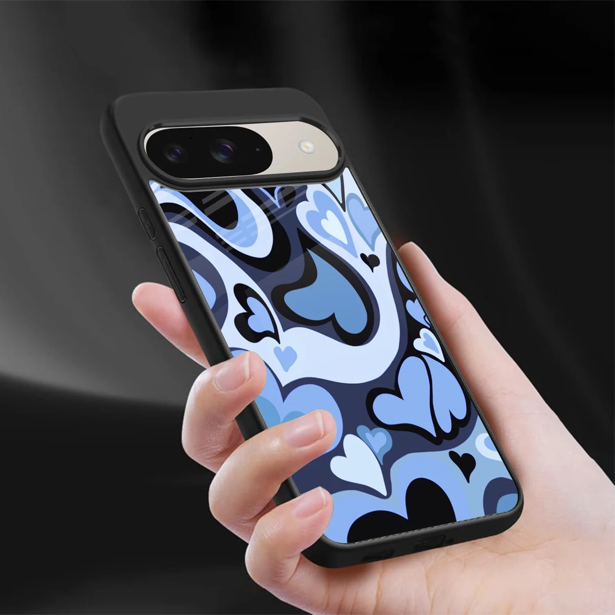 Y2K Blue Meltdown Hearts sleek google pixel 9 cover with tempered glass back and TPU edges