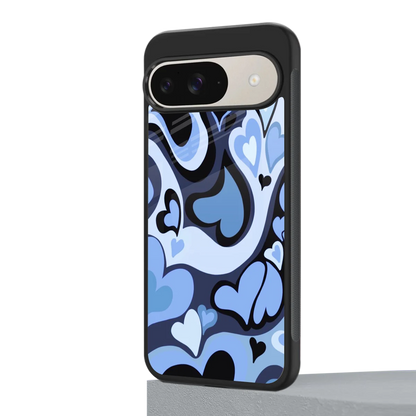 Y2K Blue Meltdown Hearts google pixel 9 mobile cover | shockproof glass phone case
