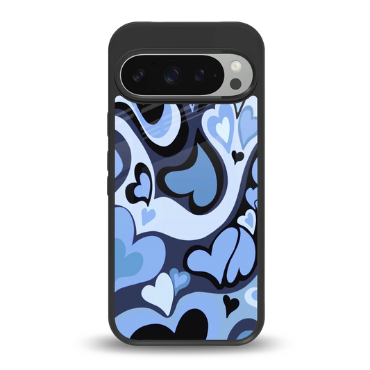Y2K Blue Meltdown Hearts back phone cover | glass case for google pixel 9 pro xl
