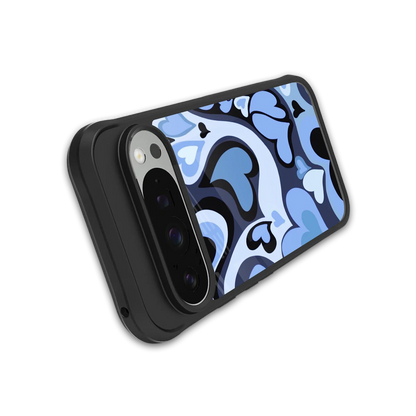 Y2K Blue Meltdown Hearts stylish phone case for google pixel 9 pro xl | glossy glass and slim fit