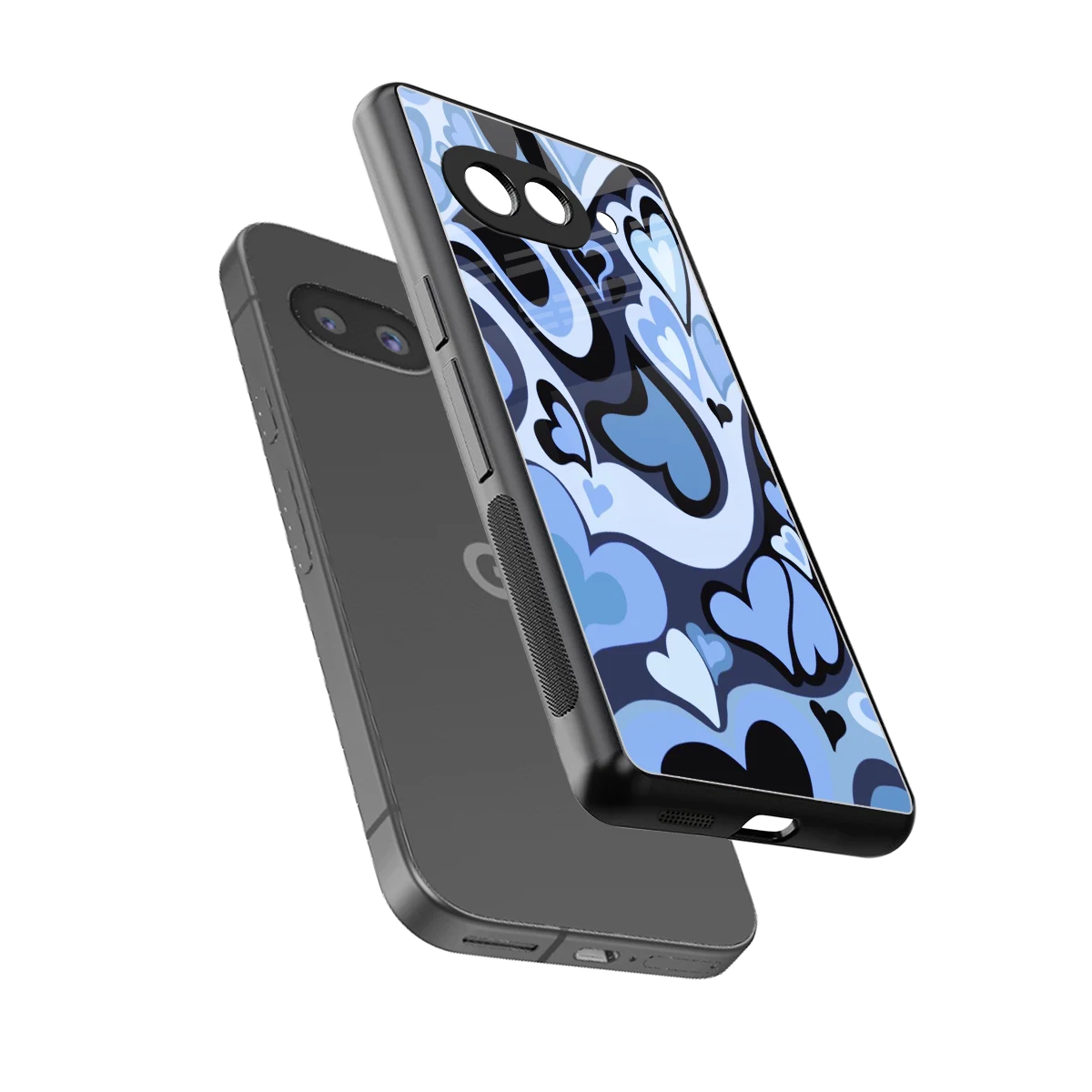 Y2K Blue Meltdown Hearts sleek google pixel 10a cover with tempered glass back and TPU edges