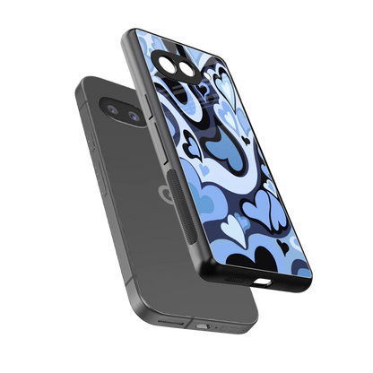 Y2K Blue Meltdown Hearts sleek google pixel 10a cover with tempered glass back and TPU edges