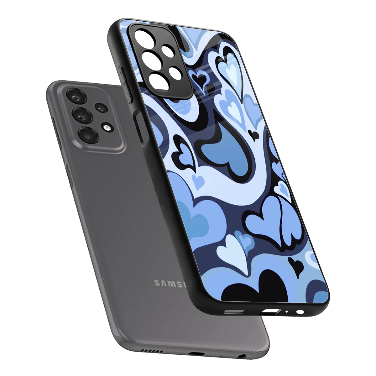 Y2K Blue Meltdown Hearts sleek samsung galaxy a23 cover with tempered glass back and TPU edges