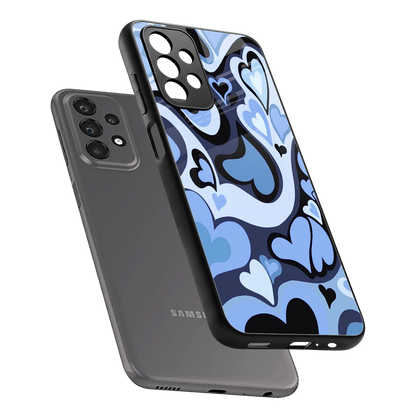Y2K Blue Meltdown Hearts sleek samsung galaxy a23 cover with tempered glass back and TPU edges