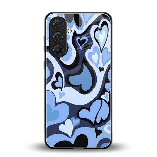 Y2K Blue Meltdown Hearts back phone cover | glass case for samsung galaxy m35 5g