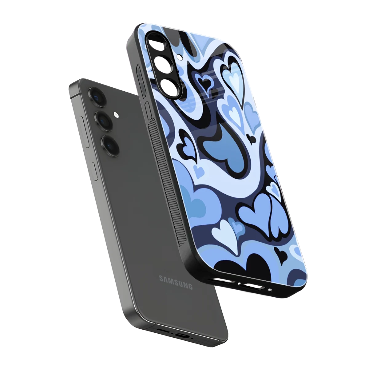 Y2K Blue Meltdown Hearts sleek samsung galaxy m35 5g cover with tempered glass back and TPU edges