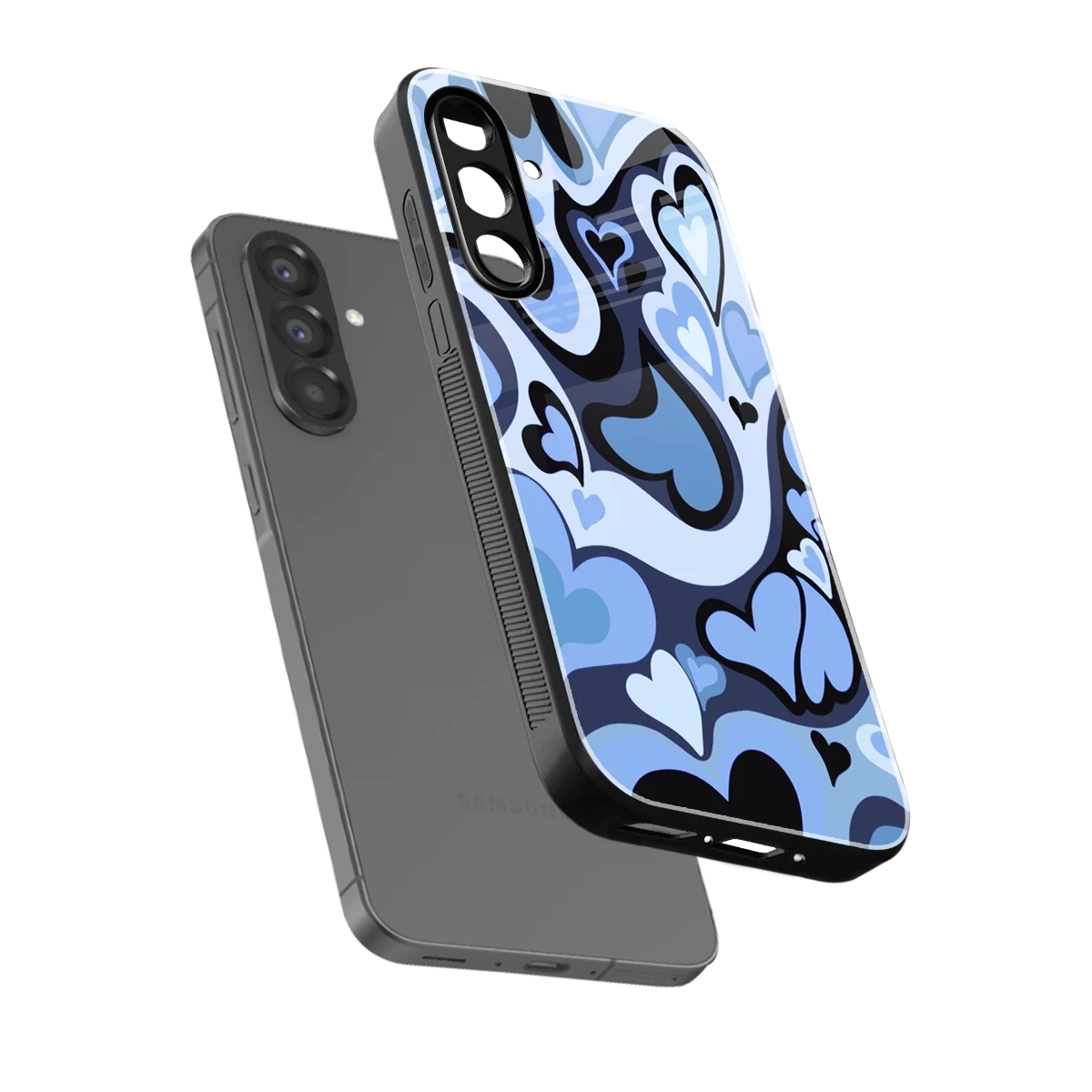 Y2K Blue Meltdown Hearts sleek samsung galaxy a37 5g cover with tempered glass back and TPU edges