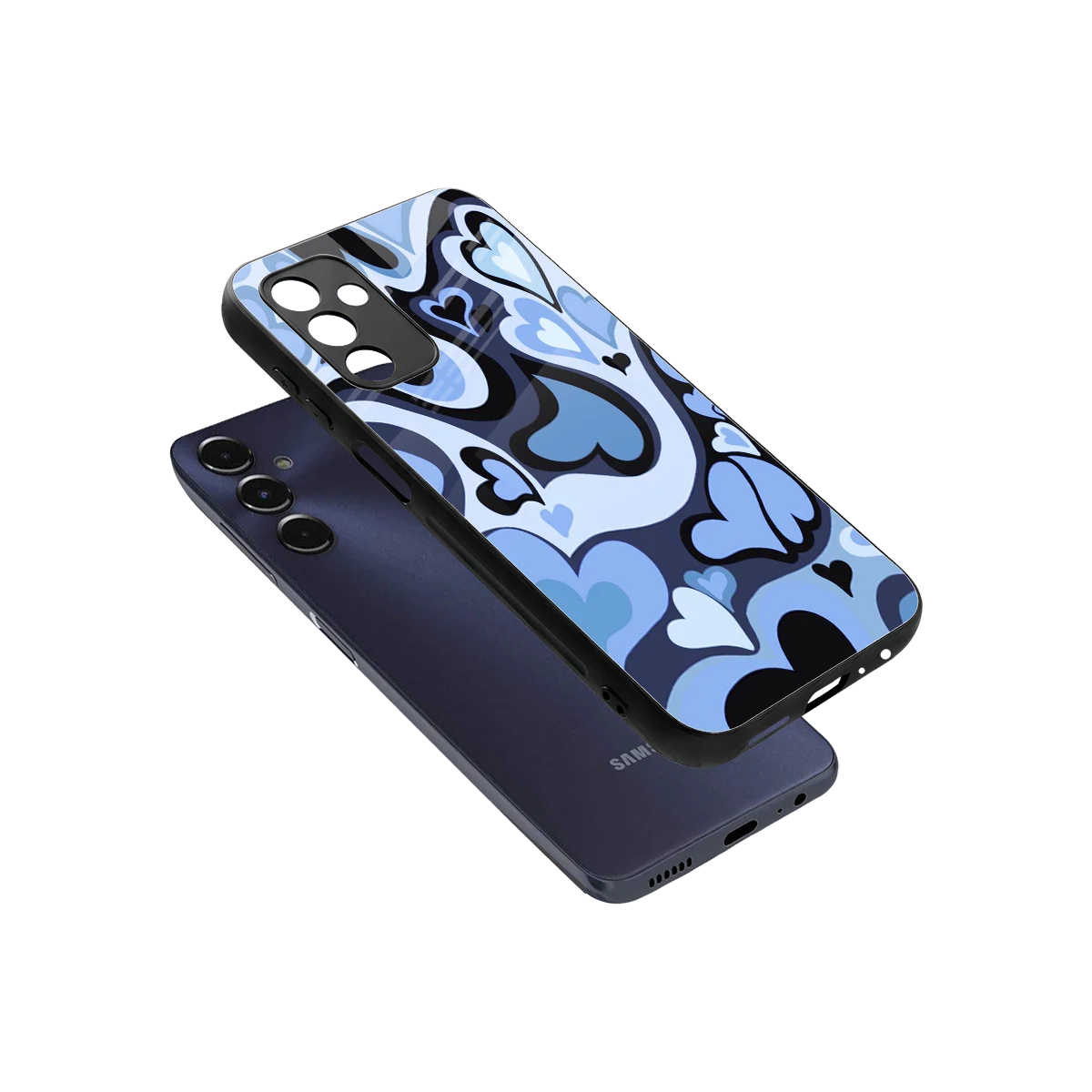 Y2K Blue Meltdown Hearts sleek samsung galaxy m14 5g cover with tempered glass back and TPU edges