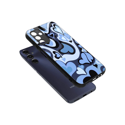 Y2K Blue Meltdown Hearts sleek samsung galaxy m14 5g cover with tempered glass back and TPU edges
