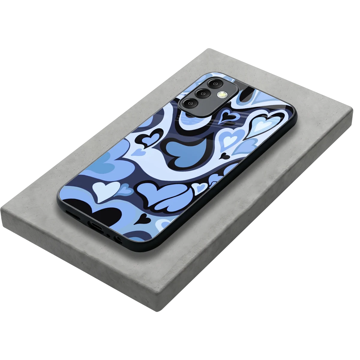 Y2K Blue Meltdown Hearts stylish phone case for samsung galaxy m14 5g | glossy glass and slim fit