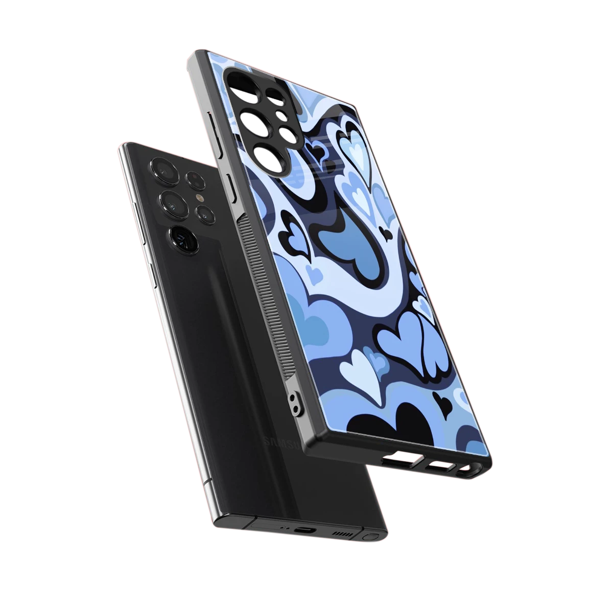 Y2K Blue Meltdown Hearts sleek samsung galaxy s24 ultra cover with tempered glass back and TPU edges