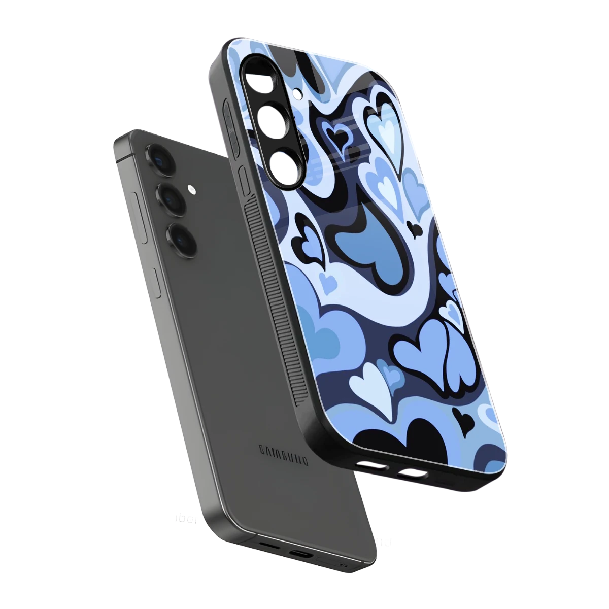 Y2K Blue Meltdown Hearts sleek samsung galaxy s23 fe cover with tempered glass back and TPU edges