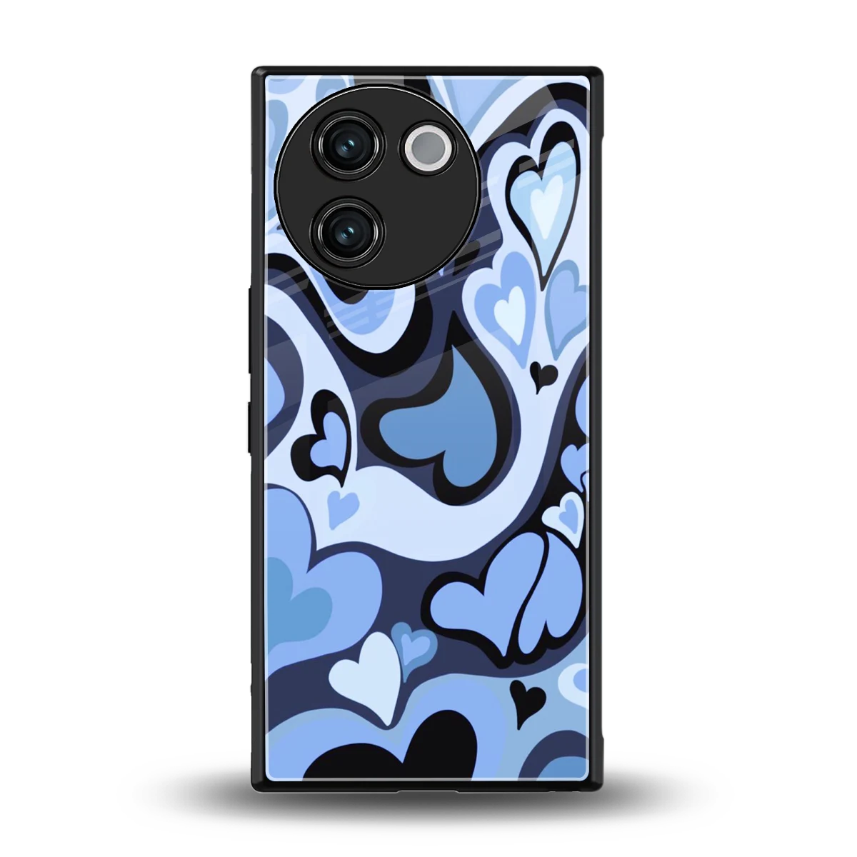 Y2K Blue Meltdown Hearts back phone cover | glass case for vivo v30e