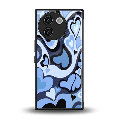 Y2K Blue Meltdown Hearts back phone cover | glass case for vivo v30e