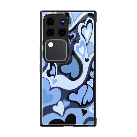 Y2K Blue Meltdown Hearts back phone cover | glass case forvivo v30 pro