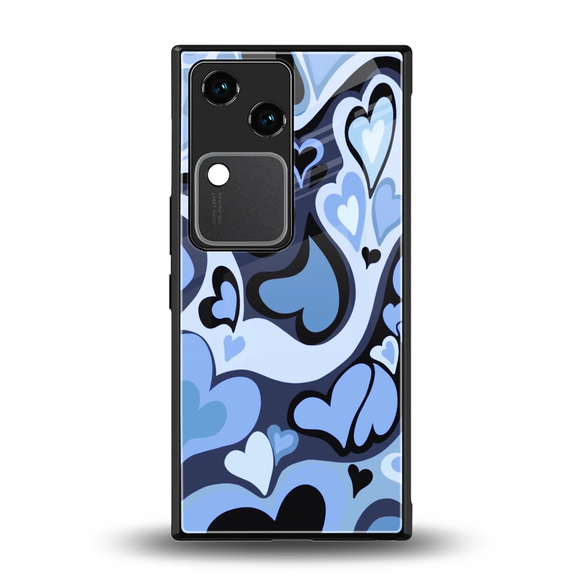 Y2K Blue Meltdown Hearts back phone cover | glass case for vivo v30