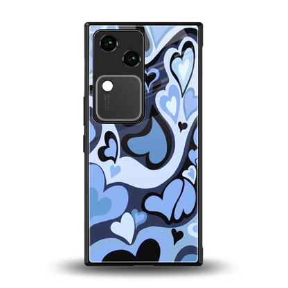 Y2K Blue Meltdown Hearts back phone cover | glass case for vivo v30