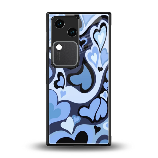 Y2K Blue Meltdown Hearts back phone cover | glass case for vivo v30