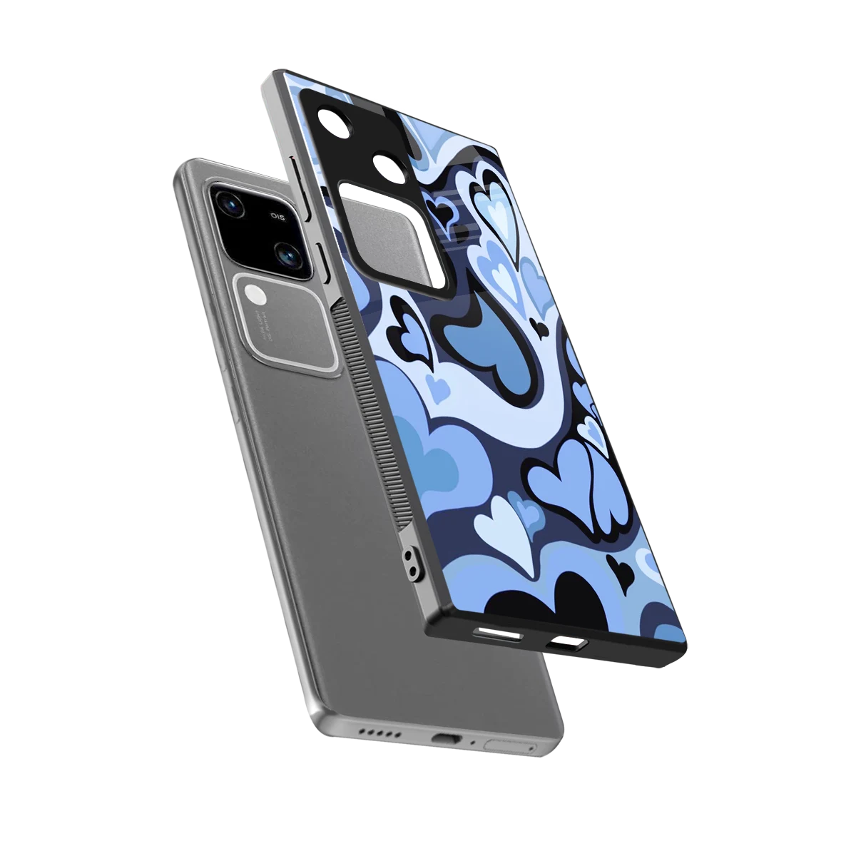 Y2K Blue Meltdown Hearts sleek vivo v30 cover with tempered glass back and TPU edges