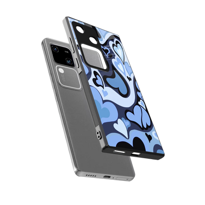 Y2K Blue Meltdown Hearts sleek vivo v30 cover with tempered glass back and TPU edges