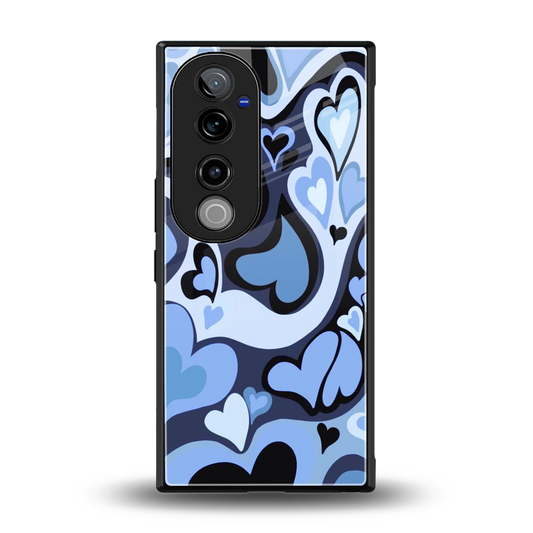 Y2K Blue Meltdown Hearts back phone cover | glass case for vivo v40 pro
