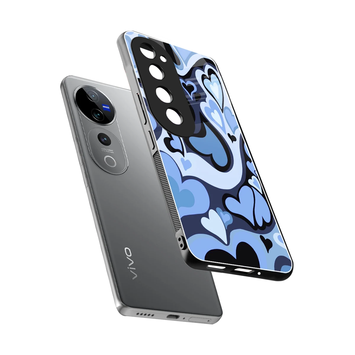 Y2K Blue Meltdown Hearts sleek vivo v40 pro cover with tempered glass back and TPU edges