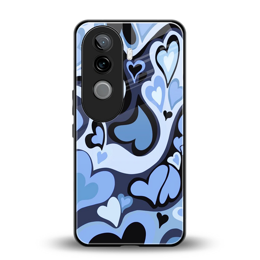 Y2K Blue Meltdown Hearts back phone cover | glass case for vivo v40e