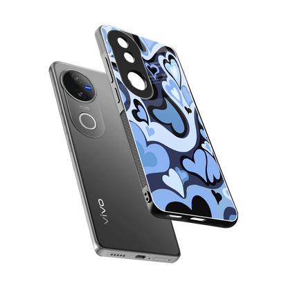 Y2K Blue Meltdown Hearts sleek vivo v50 cover with tempered glass back and TPU edges